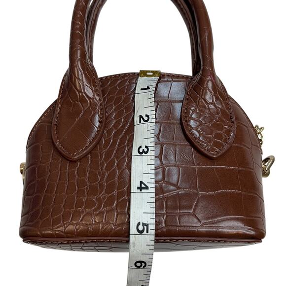 Studio 33 Cognac Brown Leather Crocodile Skin Mini Dome Bag w/ Link Strap, NWT - Picture 7 of 7